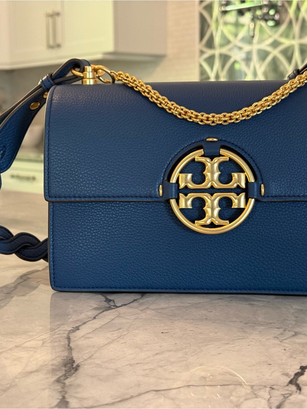 Tory Burch Miller Blue Leather Shoulder Bag